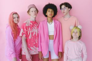 diverse teenagers in different stylish outfits